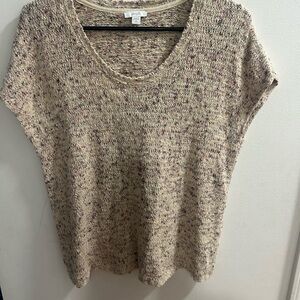 Pure‎ Jill J. Jill Marled Knit Short Sleeve Sweater Top Beige Womens Size MP